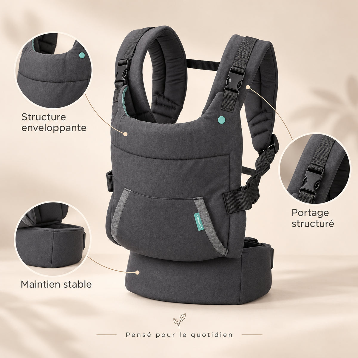 Porte-bébé réglable avec appui-tête amovible